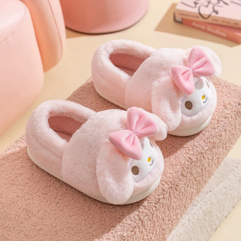 Kuromi My Melody Sanrio Cartoon Plush Slippers Floor Slippers Warm Winter Indoor Slipper Flat Non-slip Girl Home Shoes Xmas Gift