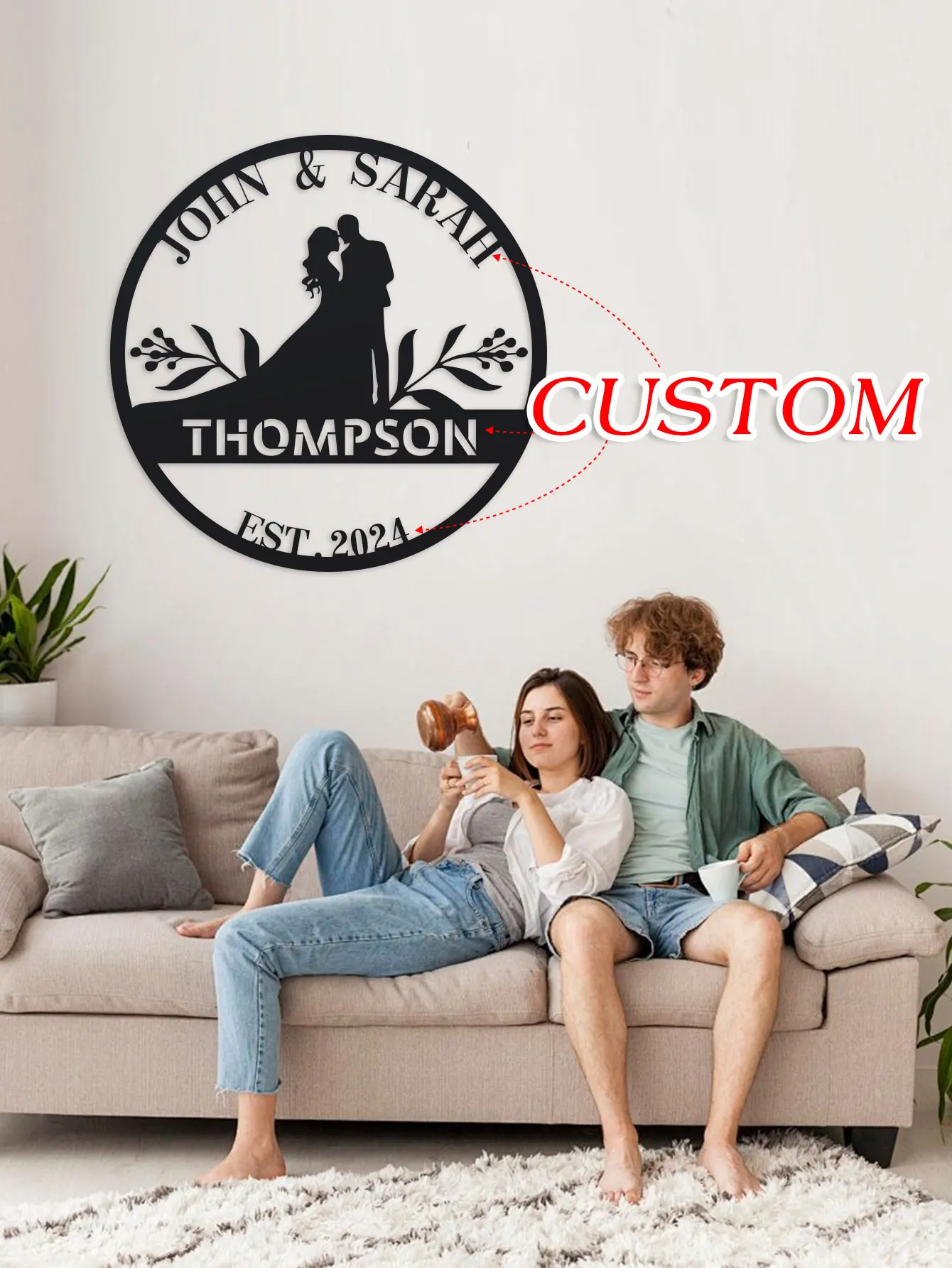 Personalized Metal Monogram Sign - Custom Family Name Wall Decor, Perfect for Weddings, Engagements, Anniversaries & Christmas G