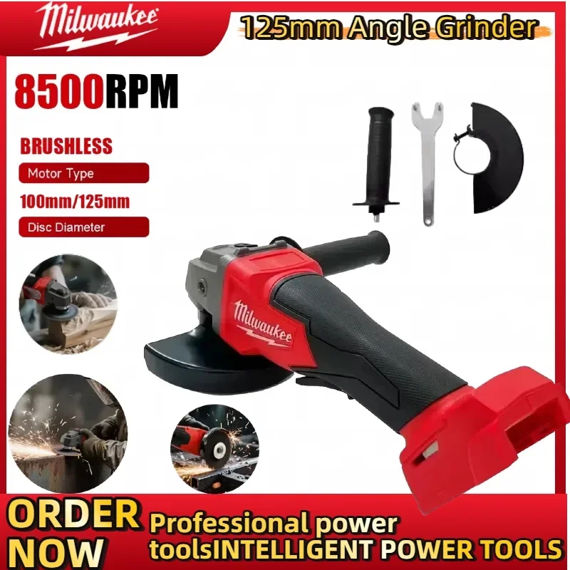 Milwaukee 125mm Angle Grinder Polishing Cutting Machine No-Lock Paddle Switch Electric Cordless Power Tools