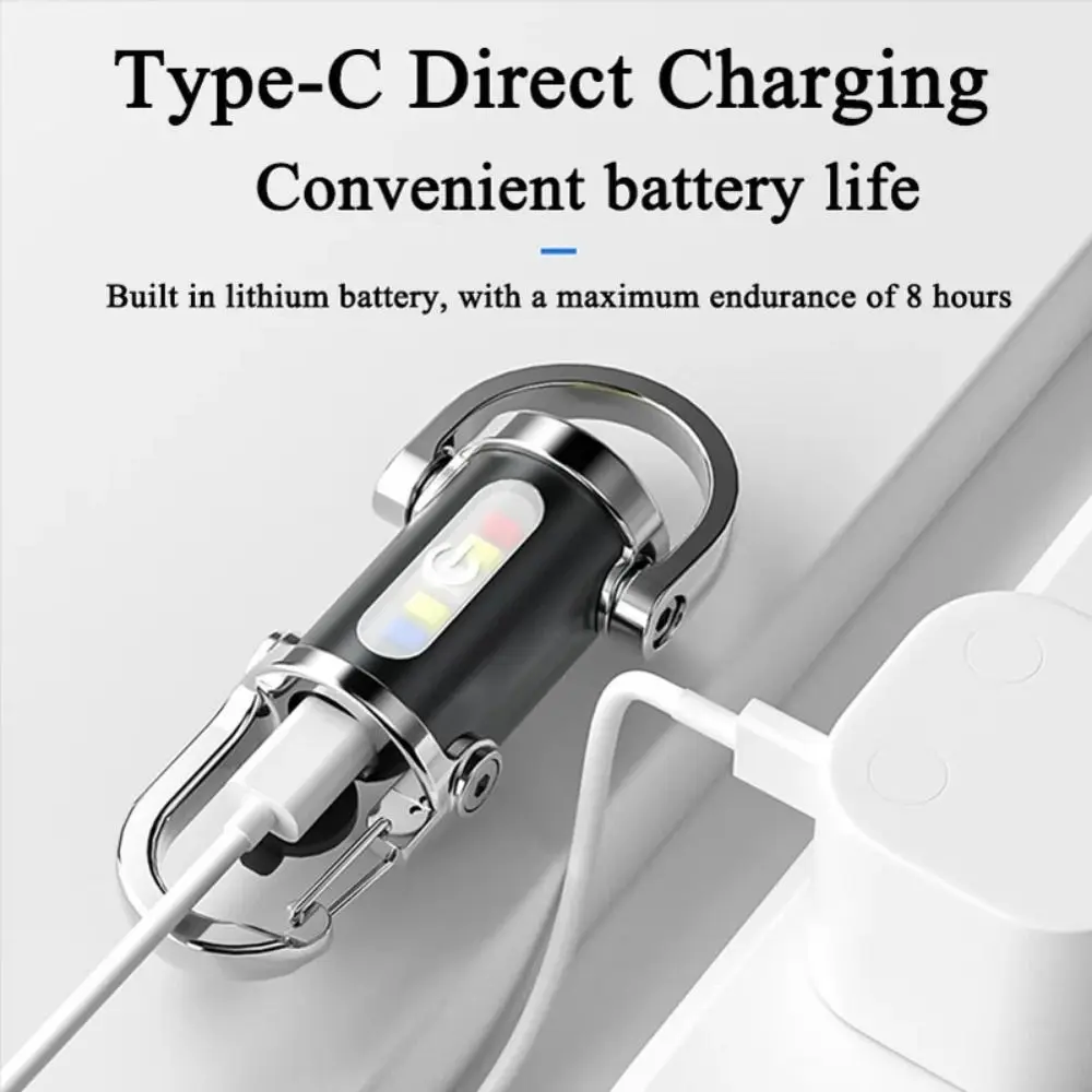 

COB LED LED Keychain Flashlight Super Bright 7 Gears Adjustable Portable Work Light USB Rechargeable with Hook