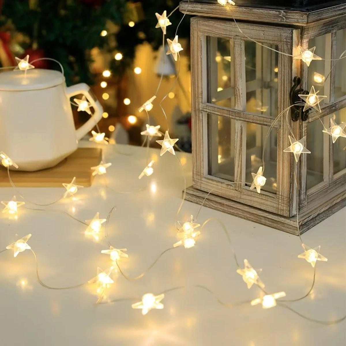 1PC Copper Wire Star String Lights Waterproof Battery Operated Decorative Fairy Lights For Garden Yard Home Scene Living Decor