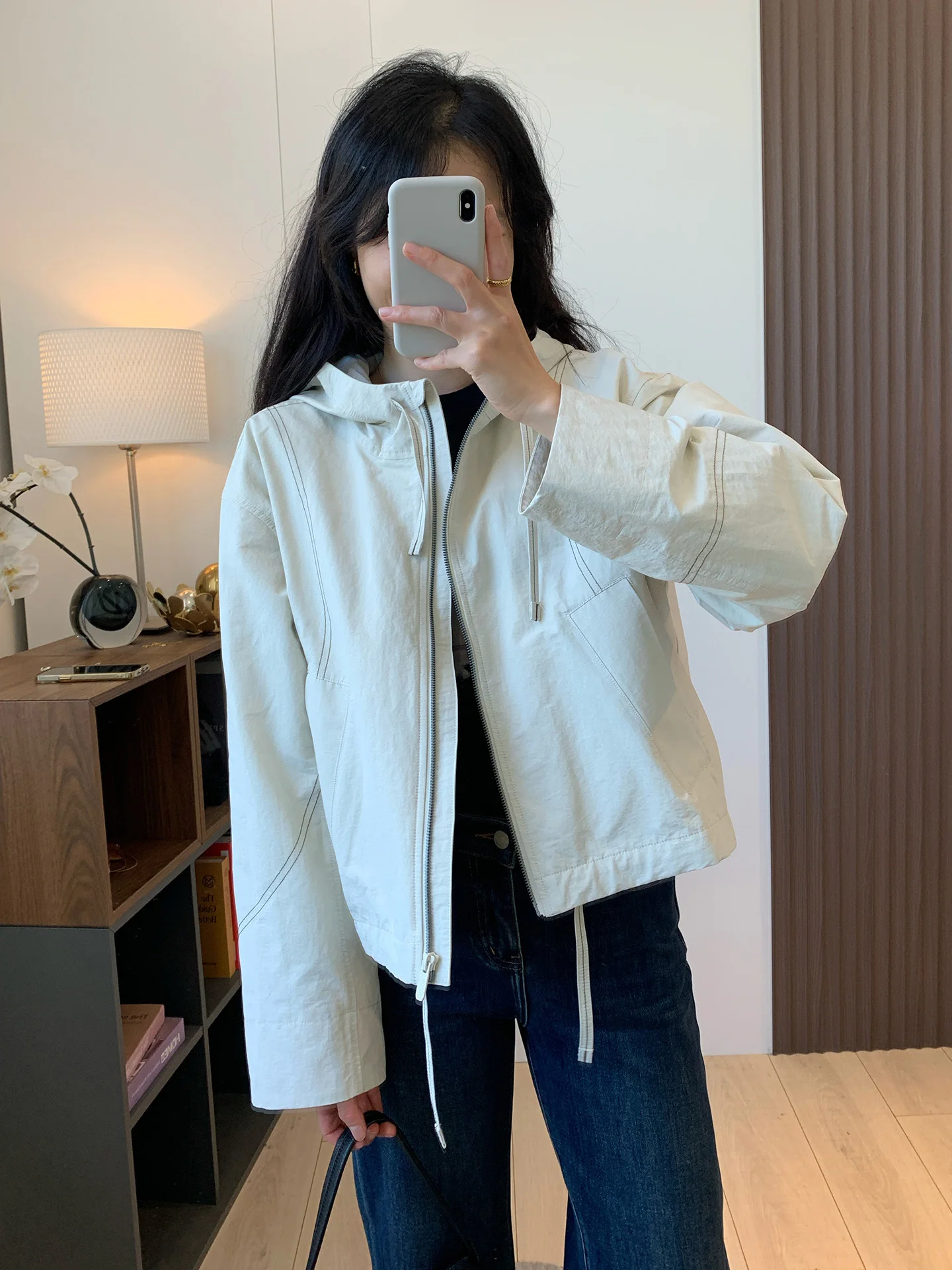 

Cool And Sli! Early Autumn 2025 New Lu Sle Loose Tailored Casual Windproof Hooded Jaet Coat Zipper ort Length ...