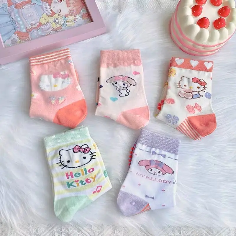 

Новые оптовые носки Kawaii Hello Kitty: аниме-носки до колена с милым мультяшным рисунком, универсальные, в японском стиле, для студентов