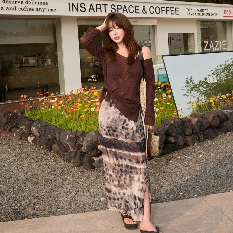 2026 Boho Swimsuits Bikini Set 4-piece Swimwear Women Beach Tunic Pareos Plus Size Bathing Suit with Skrit Long Sleeve Cover Up