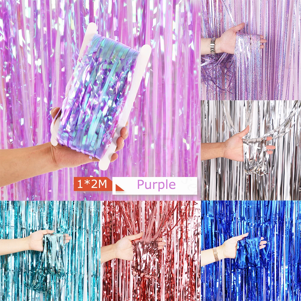 Schillernder Lametta-Folien-Fransenvorhang, 1 x 2 m, Party-Luftschlangen-Hintergrund, Dekorationen, Fotokabinen-Requisiten, Hochzeit, Brautparty, Geburtstag