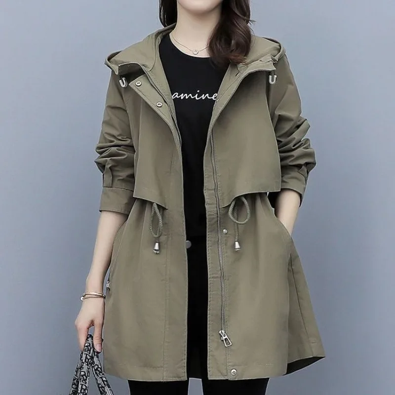 

New Women's Tooling Trench Coat Spring Autumn Loose Casual Long Windproof Coat Fashion Female Hooded Parker Outerwear Tide 4XL