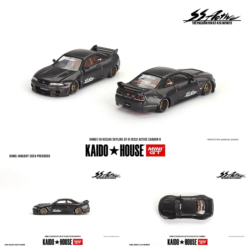 

MINIGT KHMG116 1:64 Skyline GTR R33 Active Carbon R Openable Hood Diorama Car Model Collection Miniature Kaido House