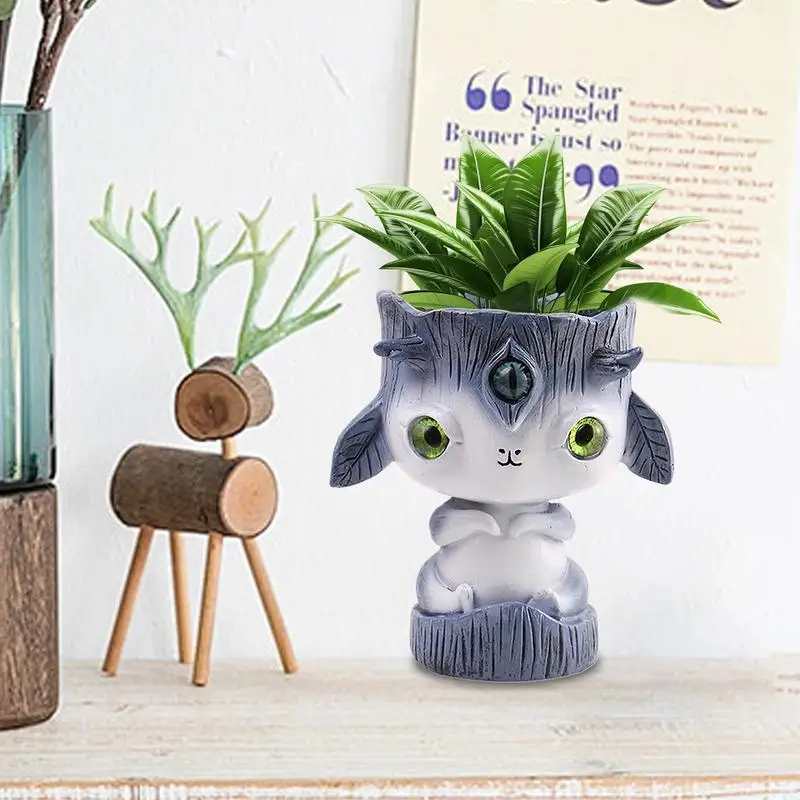 Fantasy Creature Flowerpot Resin Alien Flower Pot Cute Planter Pot Succulent Planter Fantasy Creative Head Planter With Big Eyes