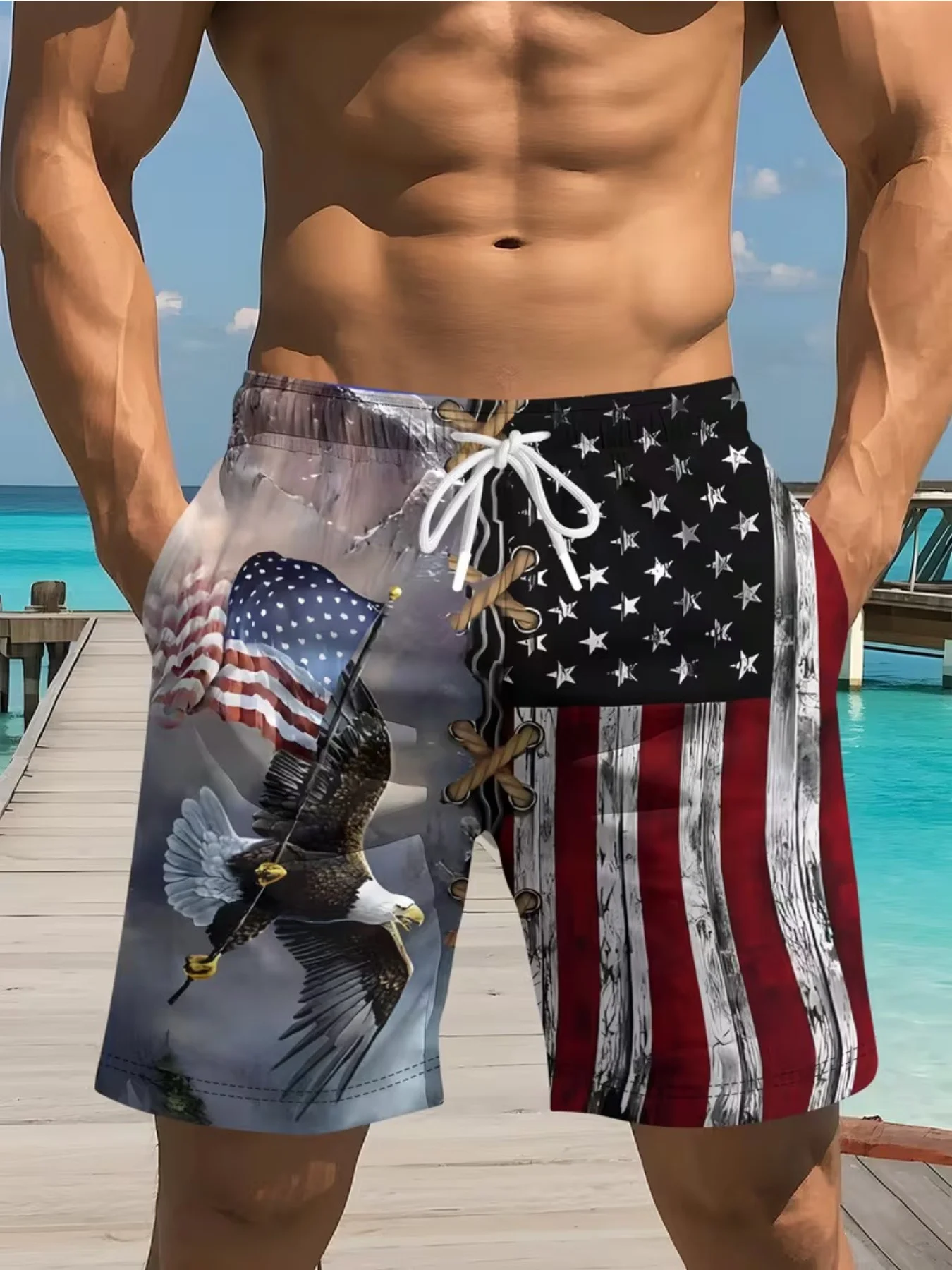 

2026 Summer New Men's Shorts - 3D Trendy Flag Print Fashion Street Style - Comfortable Lightweight Soft and Skin-Friendly