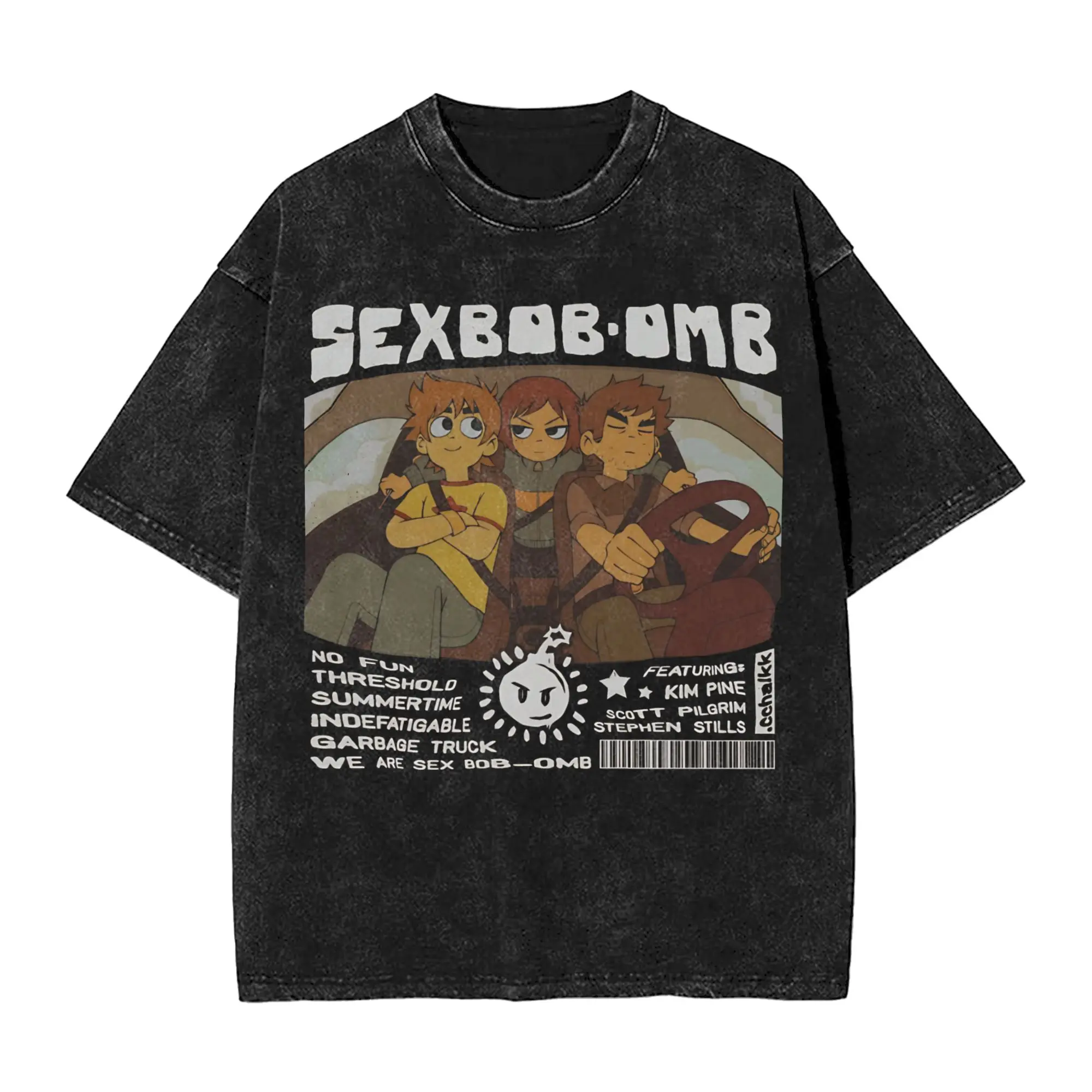 Harajuku Washed Shirt Sexs Bob-Omb Scotts Pilgrims  Outfit Vintage T Shirt High Street  Streetwear Cotton Printed Tops Tees