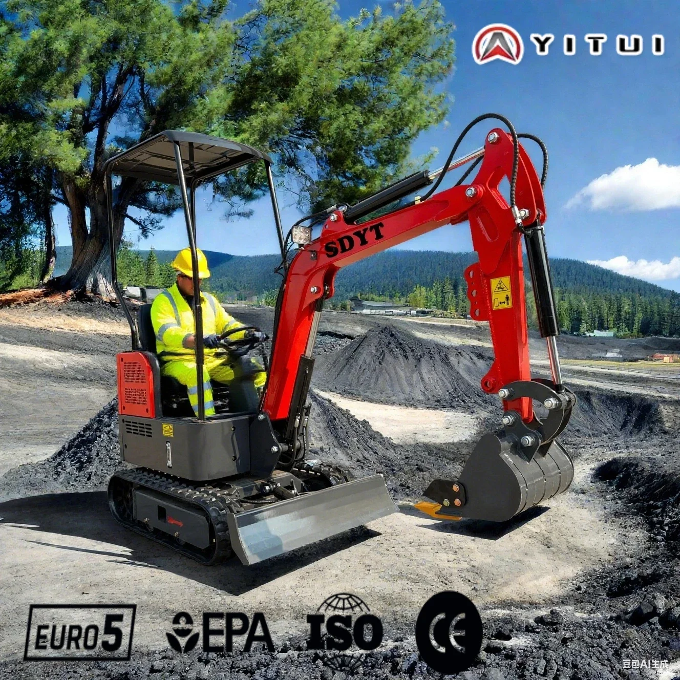 Miniexcavadora 1,5 1,8 toneladas, motor Kubota personalizado de granja y Orcha, miniexcavadora sobre orugas Euro 5, compatible con estándares CE EPA