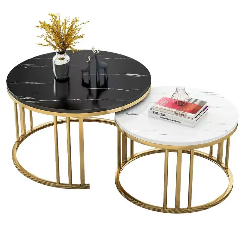 

！@Nordic Contemporary Gold Metal Nesting Coffee Table Set Wabi-Sabi Style for Modern Home Living Room Furniture