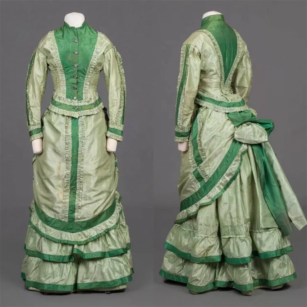 1870s Retro Victorian Edwardian Green Walking Bustle Dress  Duchess Historical Theater  Reenactment Ball Gown
