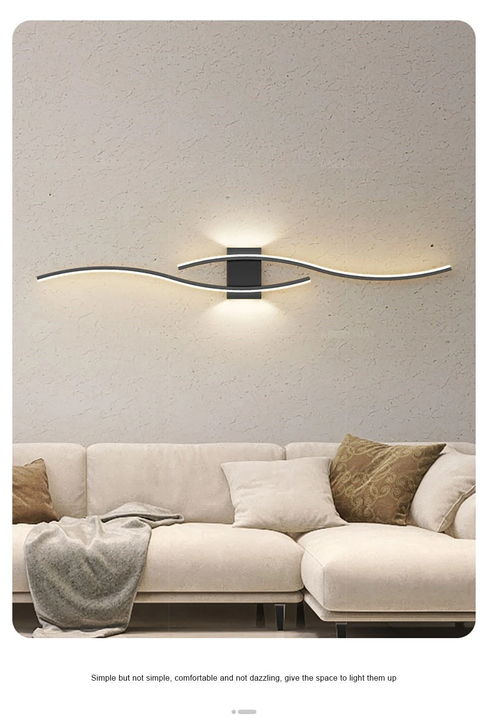 Moderne LED-Wandleuchte, einfache Linien, 60/80 cm, erhältlich in drei Farben, Schlafzimmer, Nachttisch, TV-Wand, Korridor, Innenbeleuchtung – Detail 3