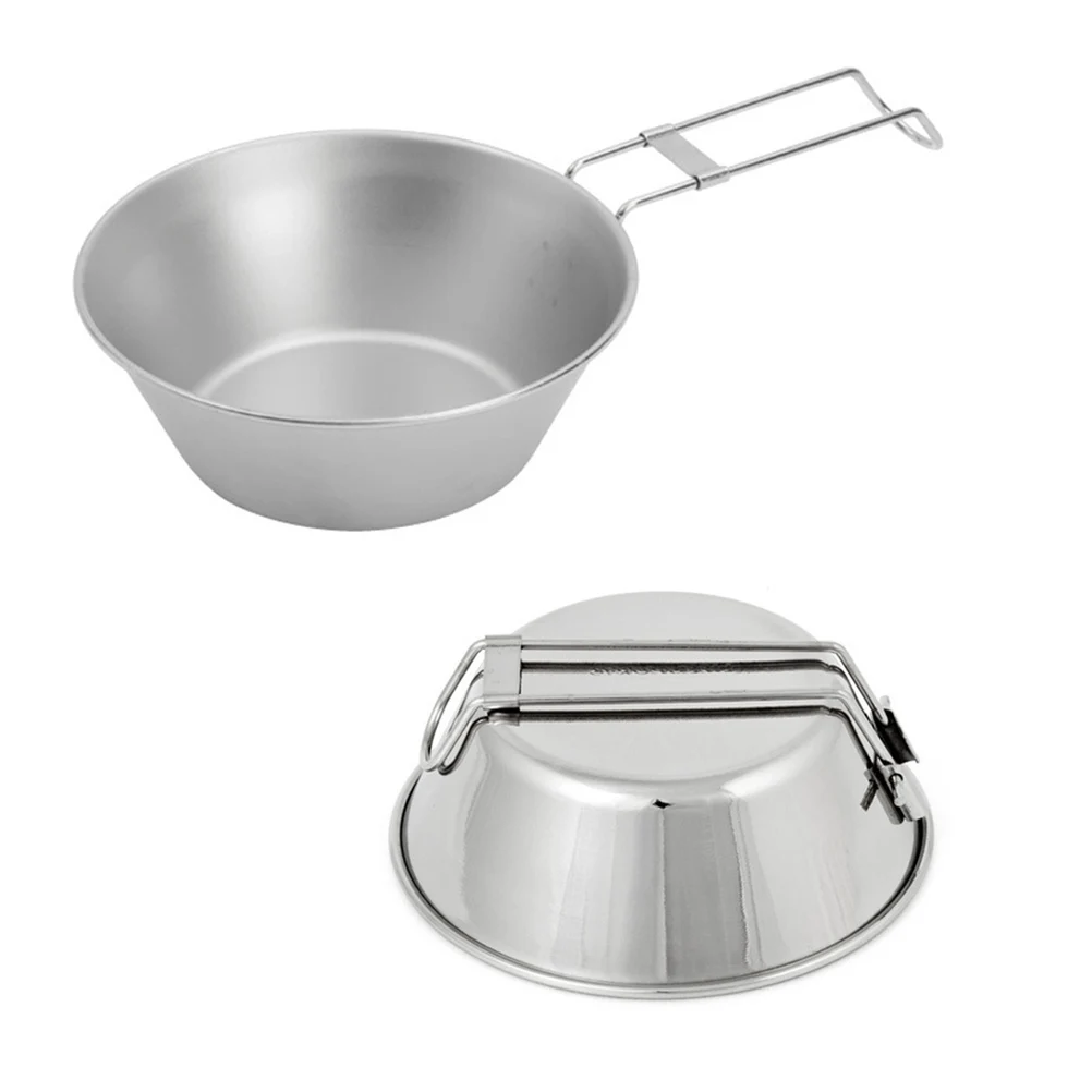 

Water Cup Folding Bowl of Stainless Steel with Handle Camping Rice Outdoor Silver
