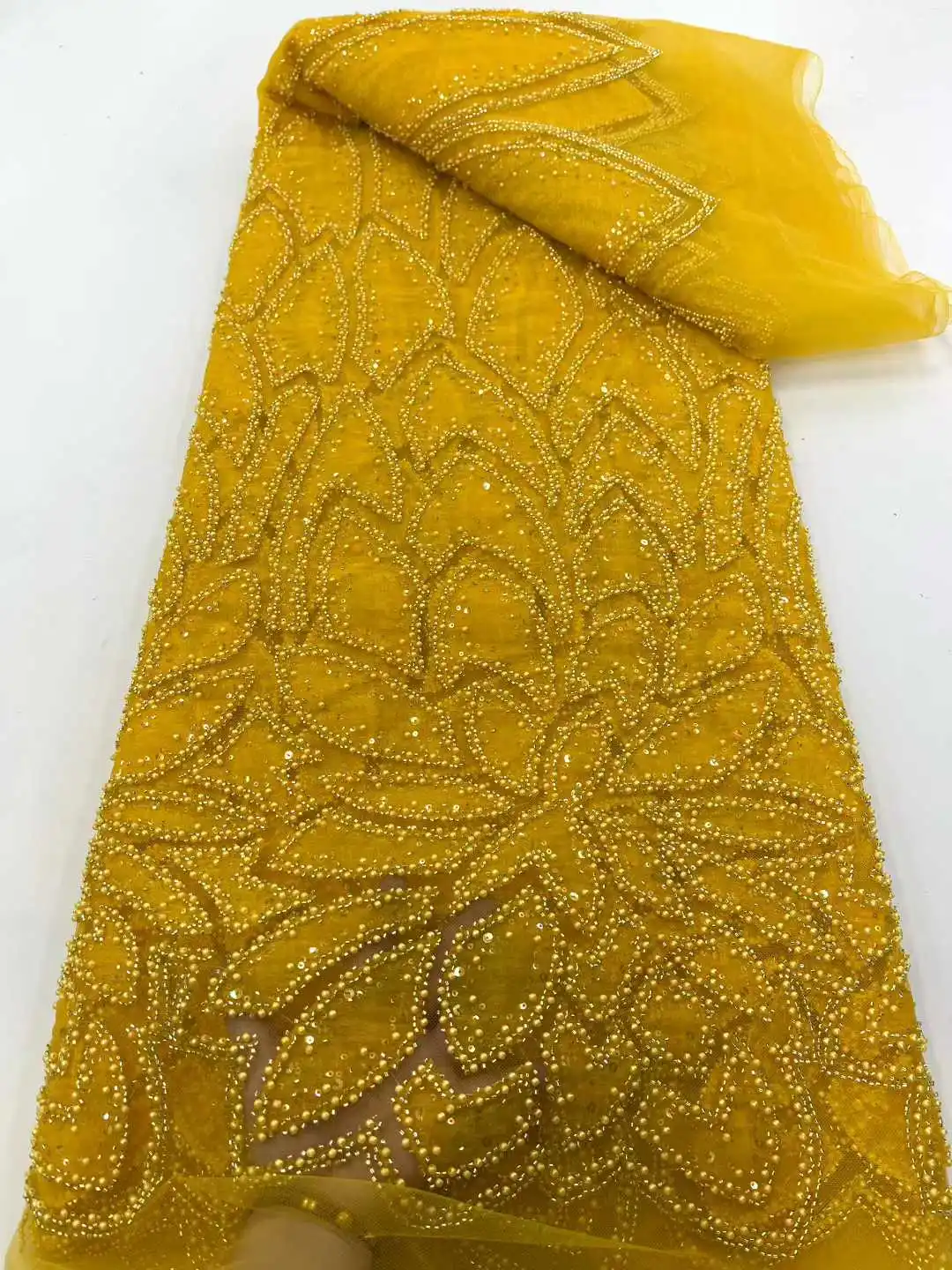 

Luxury African Sequins Beaded Lace Fabric 2025 New High Quality Groom Nigerian Wedding Bridal Embroidery French Tulle Materials