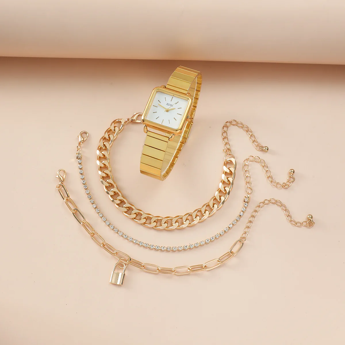 4pcs Set Womens Watches Set Ladies Fashion Watch New Simple Casual Womens Analog WristWatch Bracelet Gift Reloj Mujer