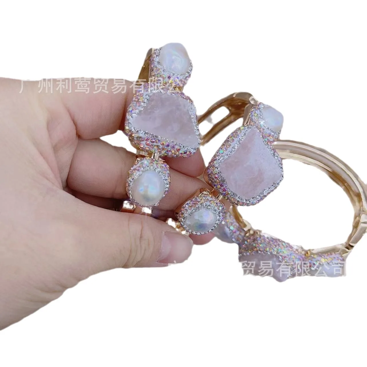 Morganite Pearl Bracelet European Personality Gem Hand Environmentally Friendly  Electroplating Inlaid Amethyst Head Jewelry