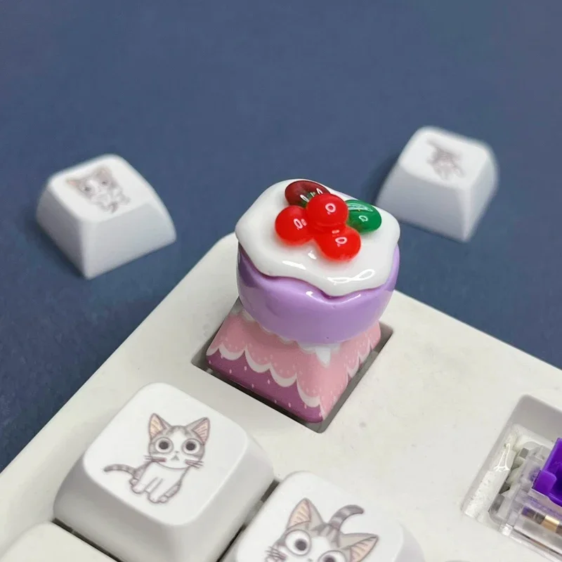 New DIY Colorful Cartoon Fruit Cake Keycaps Cute Gift for Boys and Girls Purple Cherry MX Switch Mechanical Keyboard Keycaps