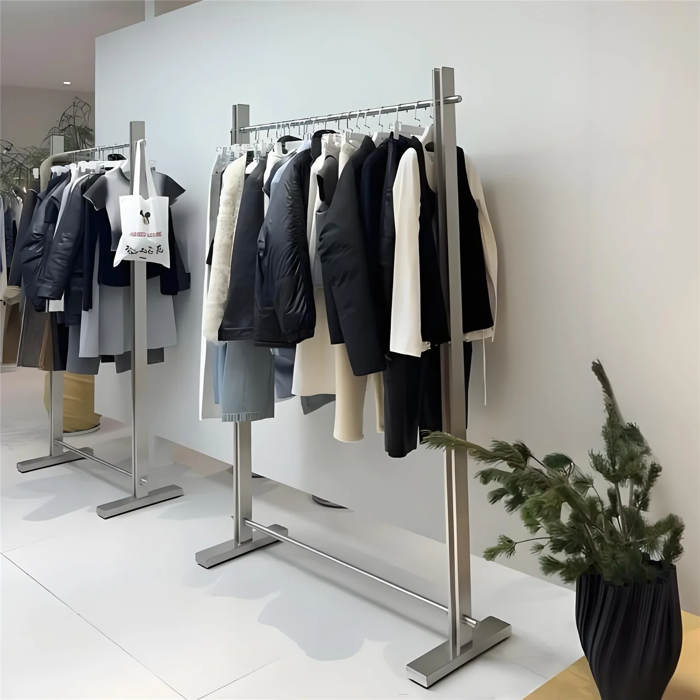

Clothing store display rack Stainless steel middle island rack Floor-to-ceiling hanger Simple women's