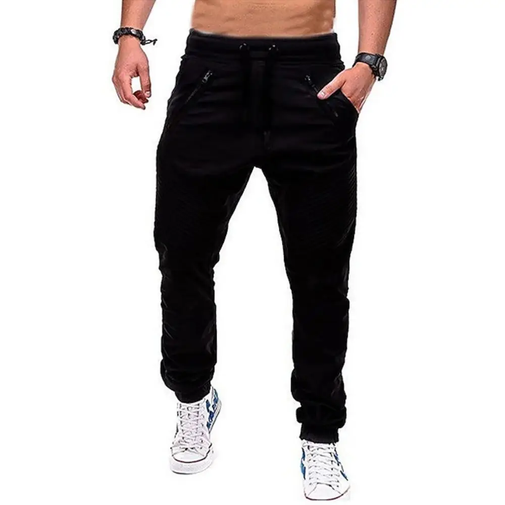 Men\'s Pure Cotton Workwear Pants, Jogging Pants, Travel Tactics Drawstring Elastic Multiple Pockets, Solid Color Casual Pants