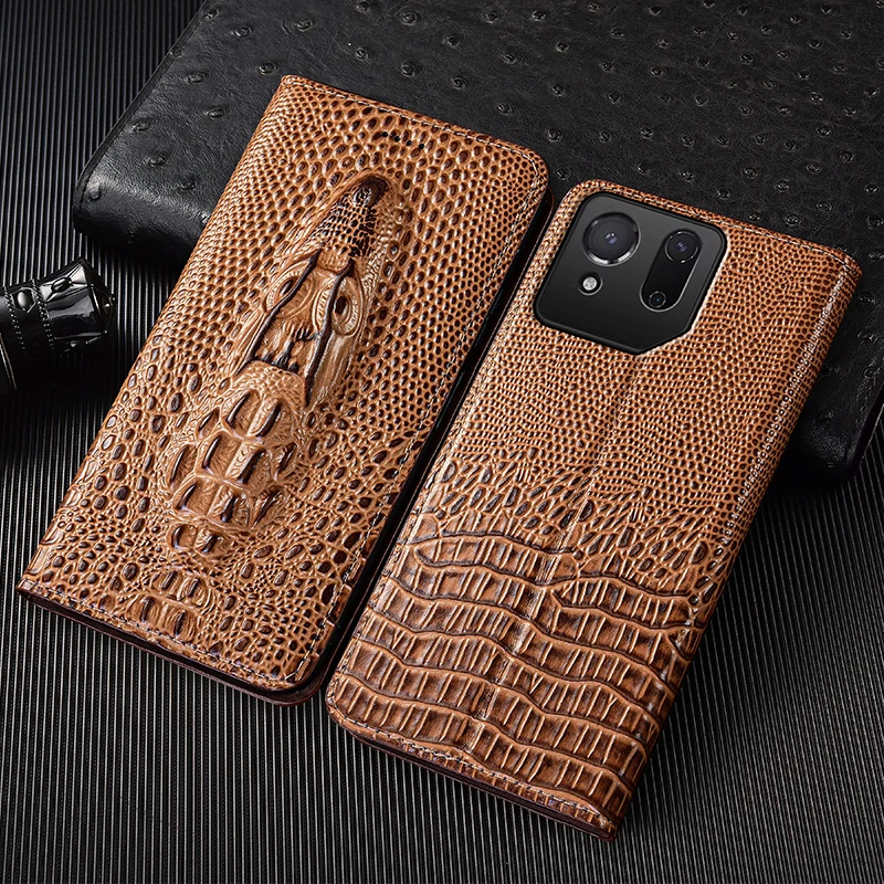 

For Asus Rog Phone 3 5 5S 6 6D 7 8 9 Pro FE Ultimate Case Crocodile Head Genuine Leather Flip Phone Cases Cover