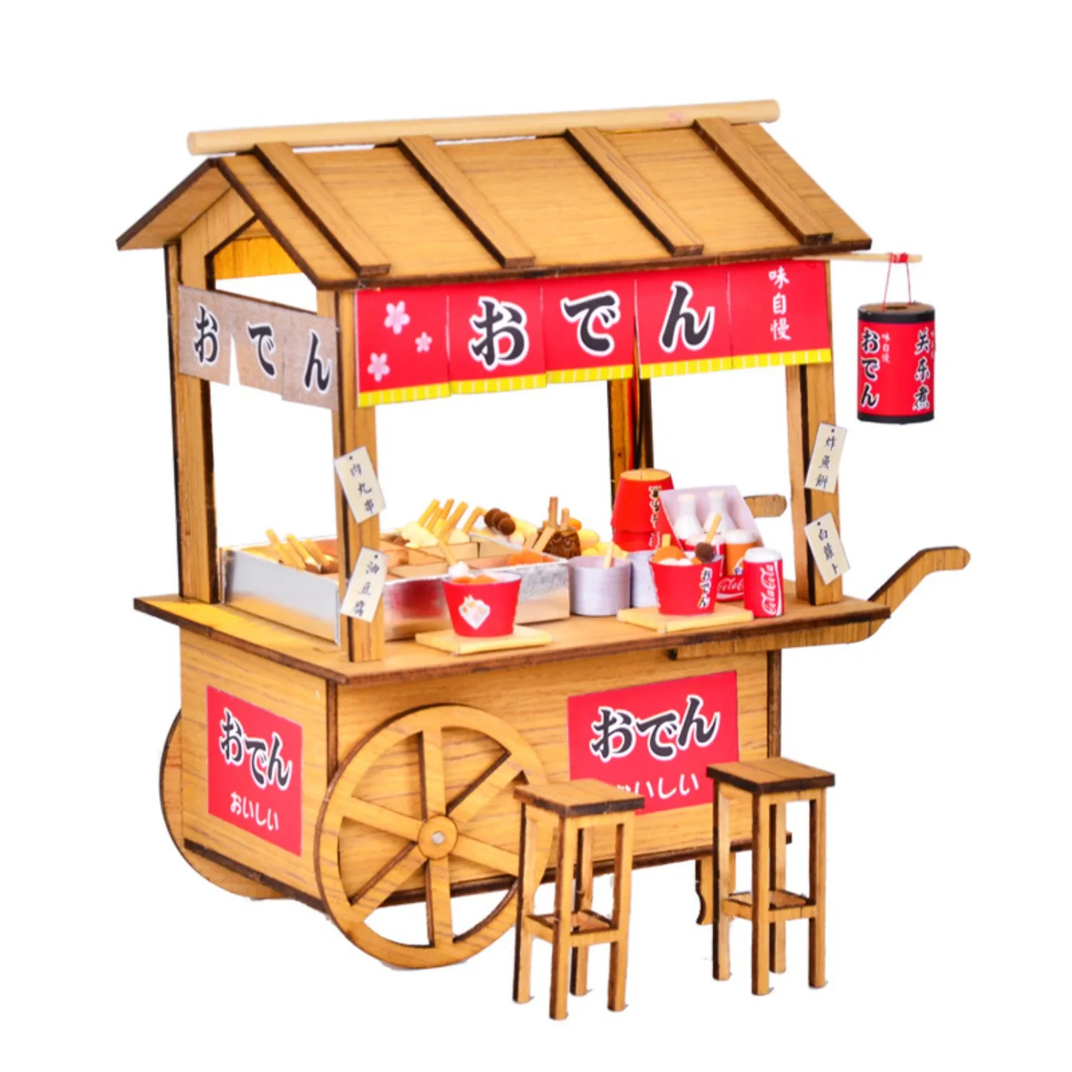 Food game wooden assembly model wooden DIY hut Oden cooking stall night market food stall car stall booknook book nook