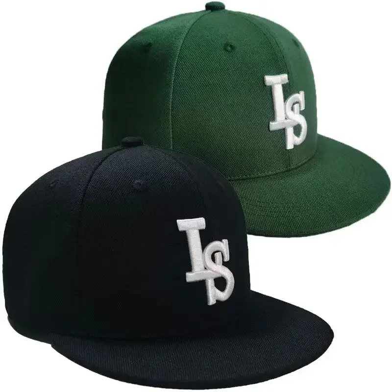 Men Flat Brim Snapback Hat, Green LS 3D Embroidery Hip‑Hop Cap, Adjustable Retro Street Casual Baseball Headwear