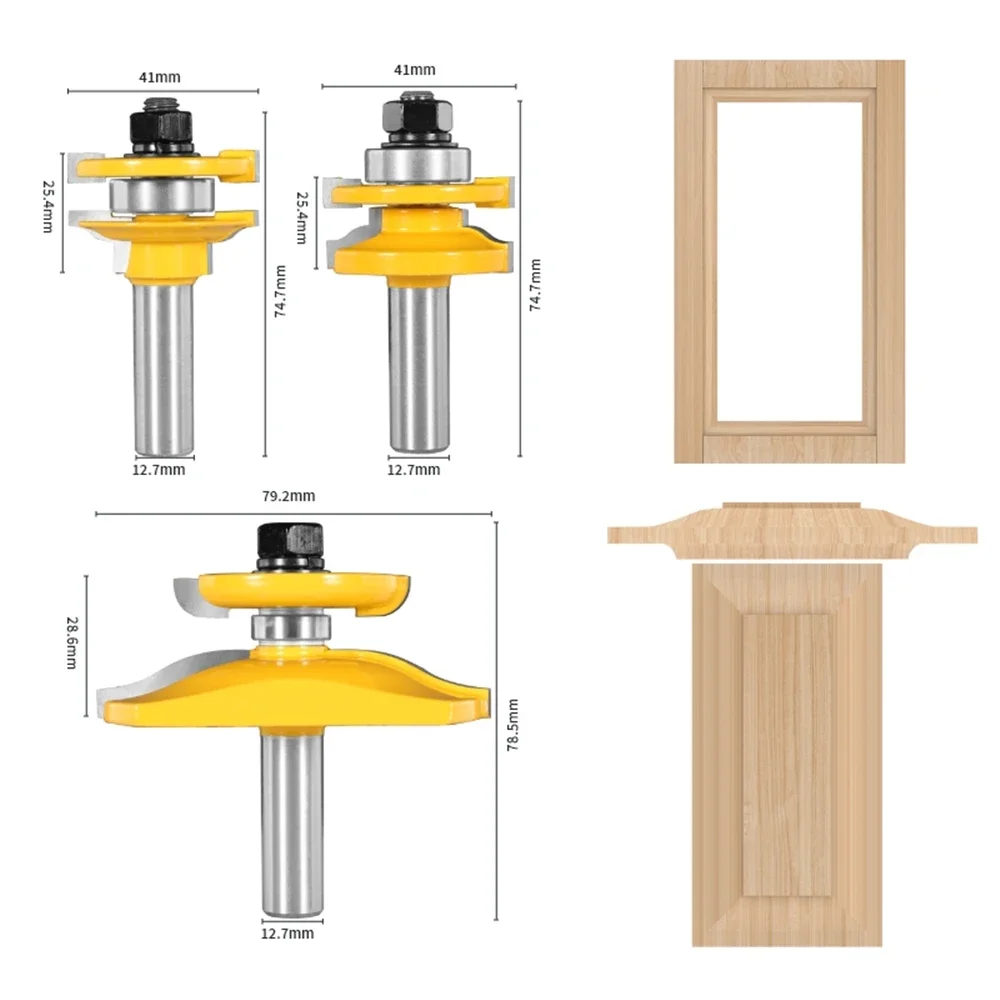 3PCS 12mm 12.7mm Stile&Rail Assembles-Roman Ogee Bit Router Bit Woodeorking Milling Cutter For Wood Face Mill