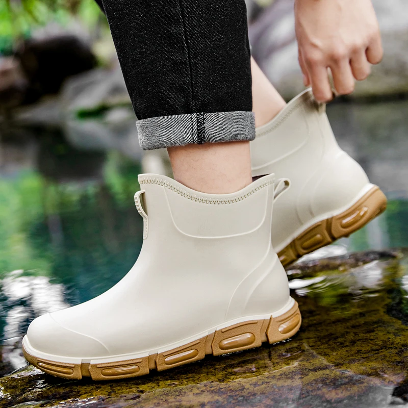 

Men's Rain Boots New Outdoor Casual Men's Ankle Hiking Fishing Water Shoes Waterproof Work Boots Anti Slip Men's Shoes