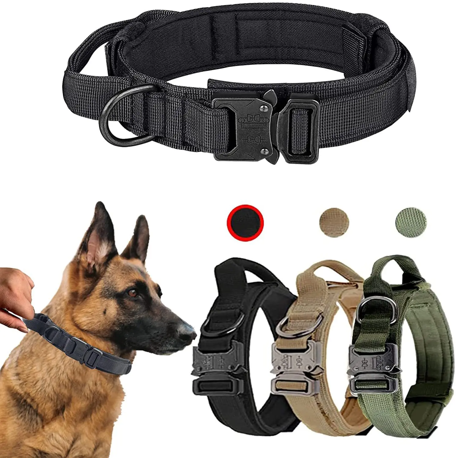 Dog Large Dog Tactical Collar Adjustable Retractable Traction Rope Explosion Proof Outdoor Training Nylon Collar Strap view 2