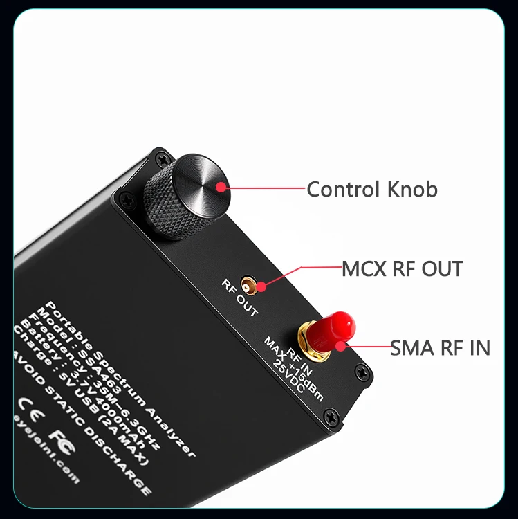 SYSJOINT SSA463 Portable 35MHz-6.3GHz Spectrum Analyzer 4.3inch Touch Built-in Signal Generator Waterfall RF Tester 3 RBW Levels