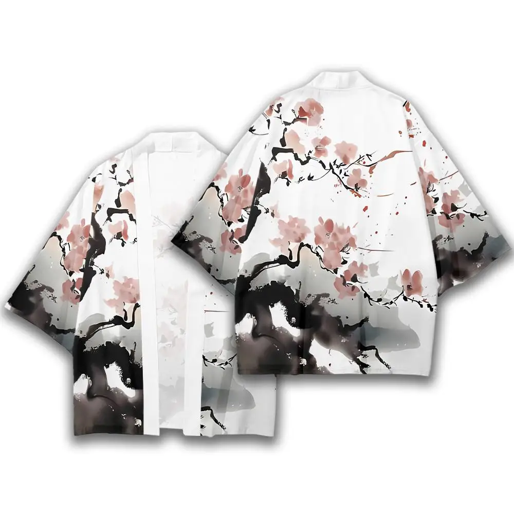 

Повседневное кимоно с японским рисунком журавлей, летняя пляжная хаори кардиган, юката, топы, ретро Самурай, Харадзюку, мужская одежда оверсайз