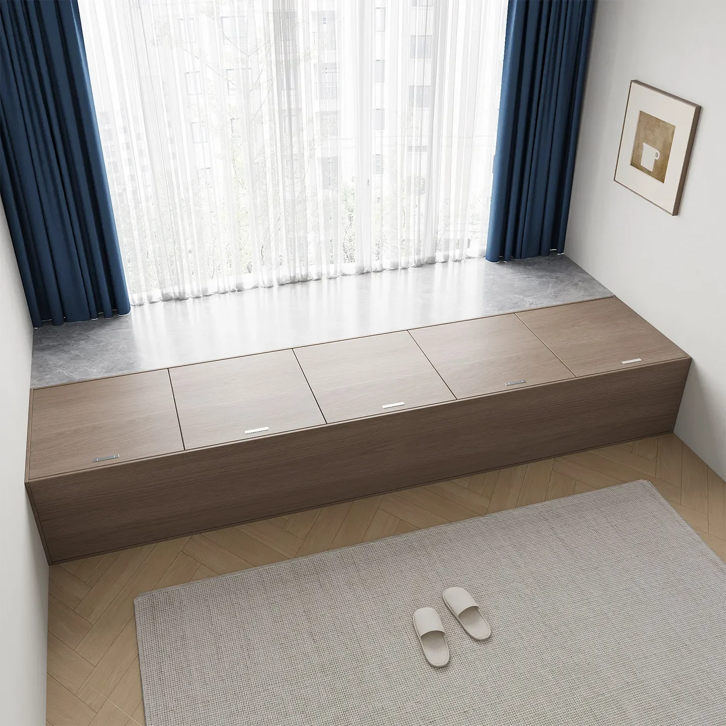 Solid wood saves space, modern simple bay window splicing, enlarged bed cabinet, half bay window and half bed customization
