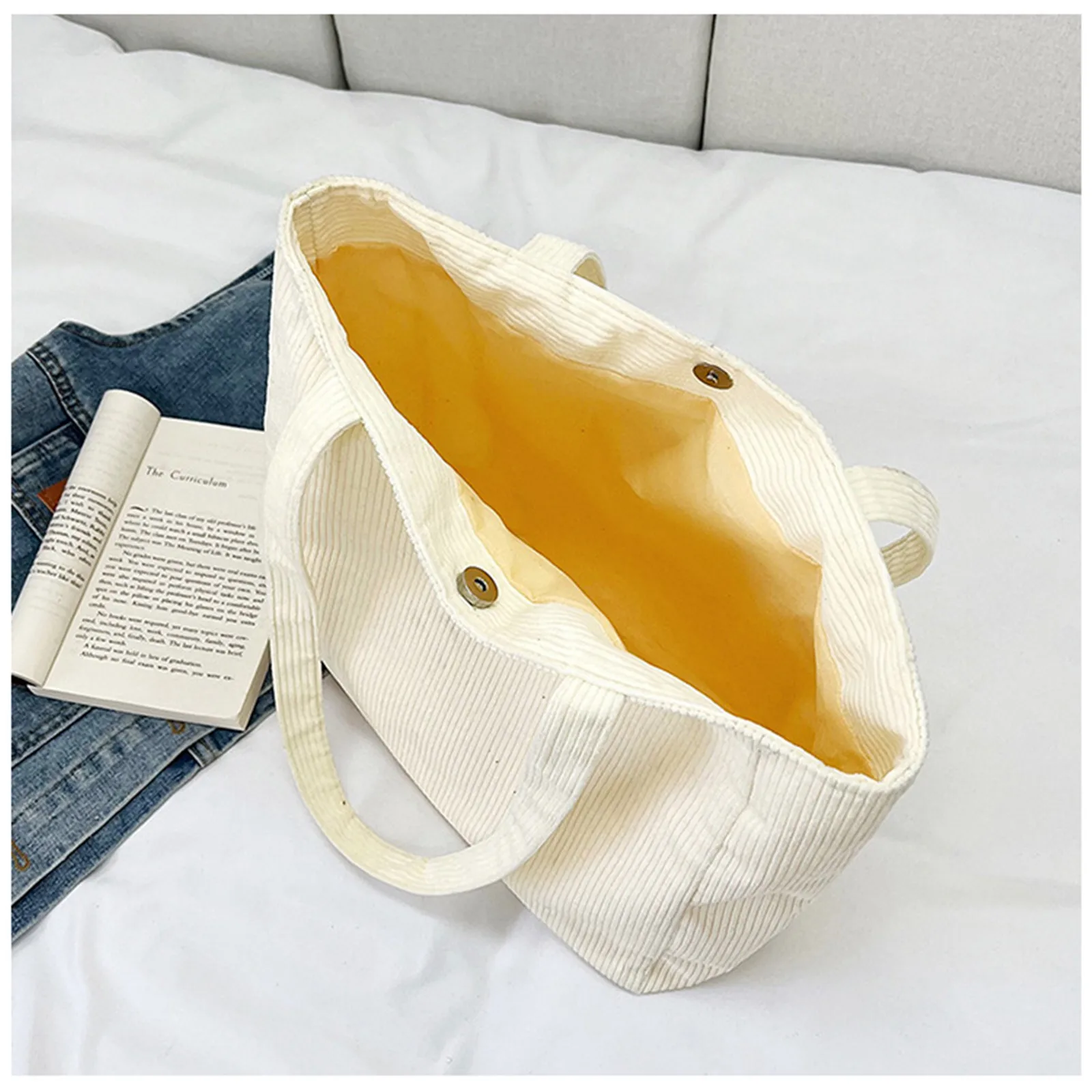 New Large Capacity Shoulder Bag For Women Trendy Corduroy Tote Bag Solid Color Ladies Handbag Student Casual Harajuku Bookbag