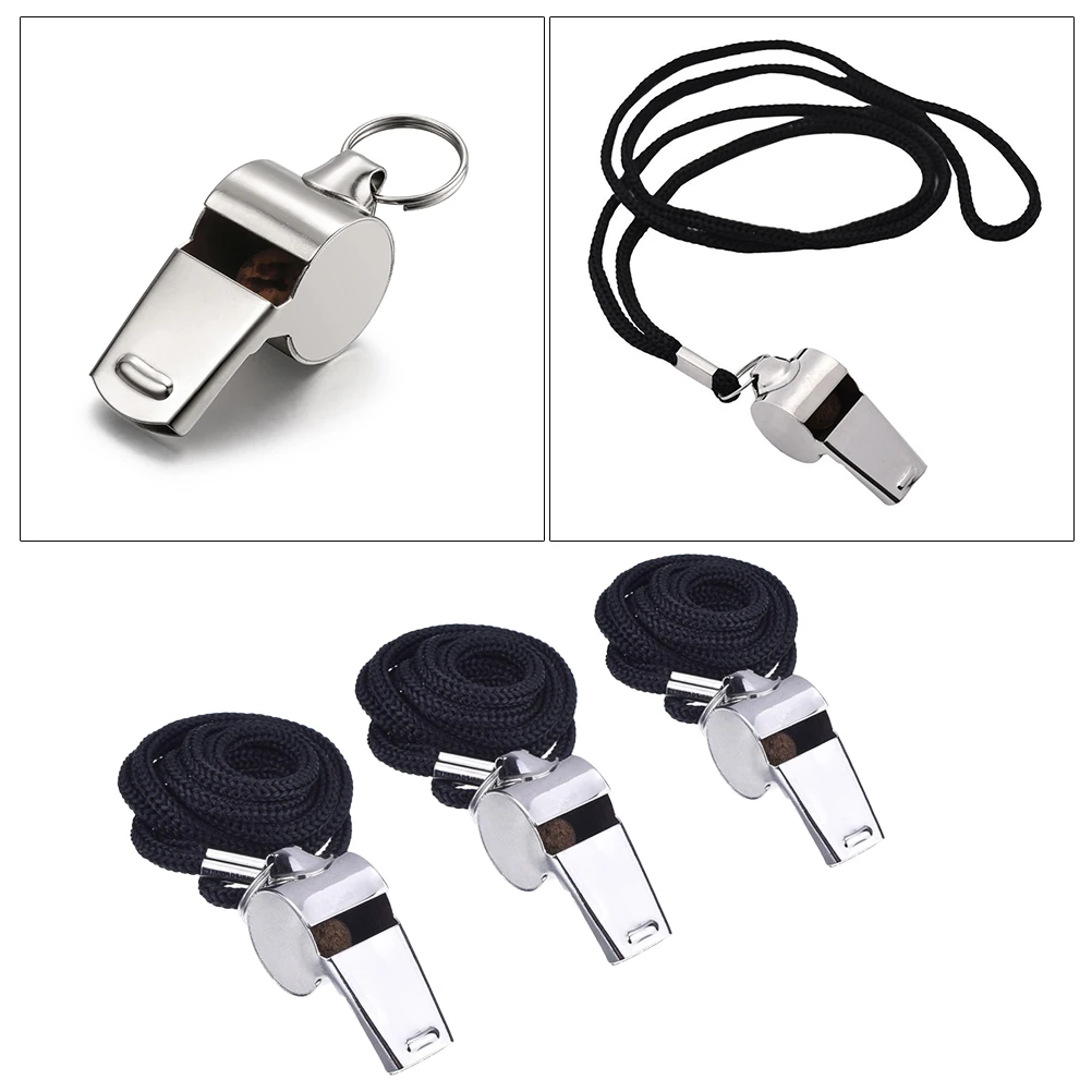

2pcs Stainless Steel Referee Whistle Sport Umpire Gear Safety Whistle With Nylon Lanyard Black For Sports Fans