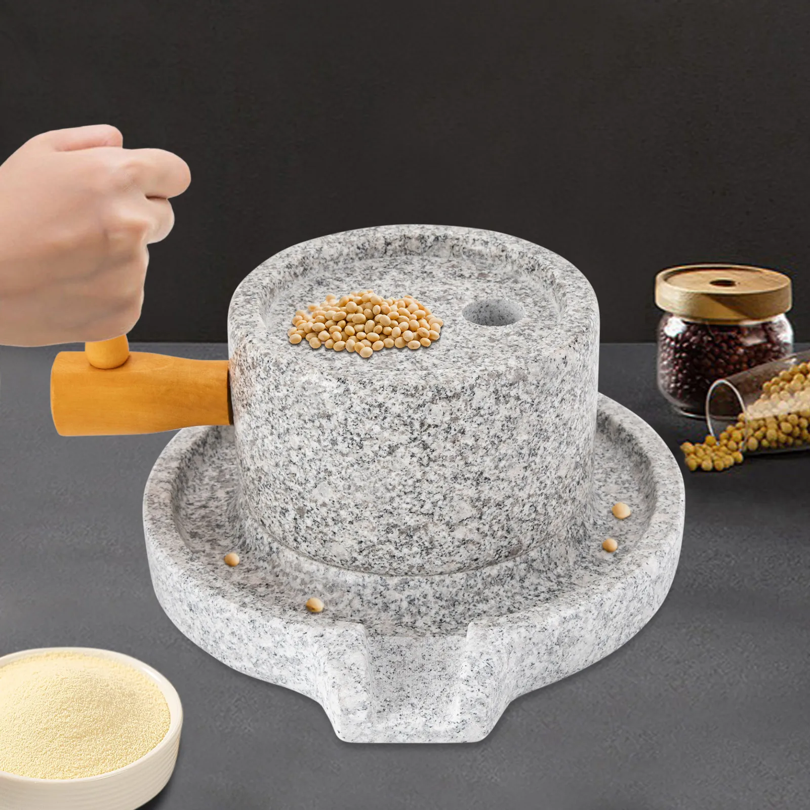 Handgefertigte Steinmühle/Mühle aus natürlichem Granit (klein) Mahlen trockener und nasser Lebensmittel, einschließlich Weizenmehl, Paprika, Samen, Nüsse, Mais