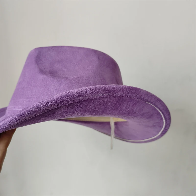 Nowy niebieski zamszowy kapelusz 7.5CM Western Cowboy Damski kapelusz Fedora Męski kościelny kapelusz jazzowy Moda Podróż Impreza Kapelusz Denim 2024