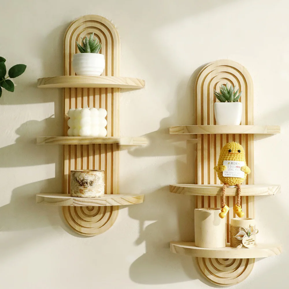 High Quality Wooden Wooden Wall Mounted Shelves Modern Home Decor Vintage Bohemian Wall Decor Wooden Floating Shelf Gift