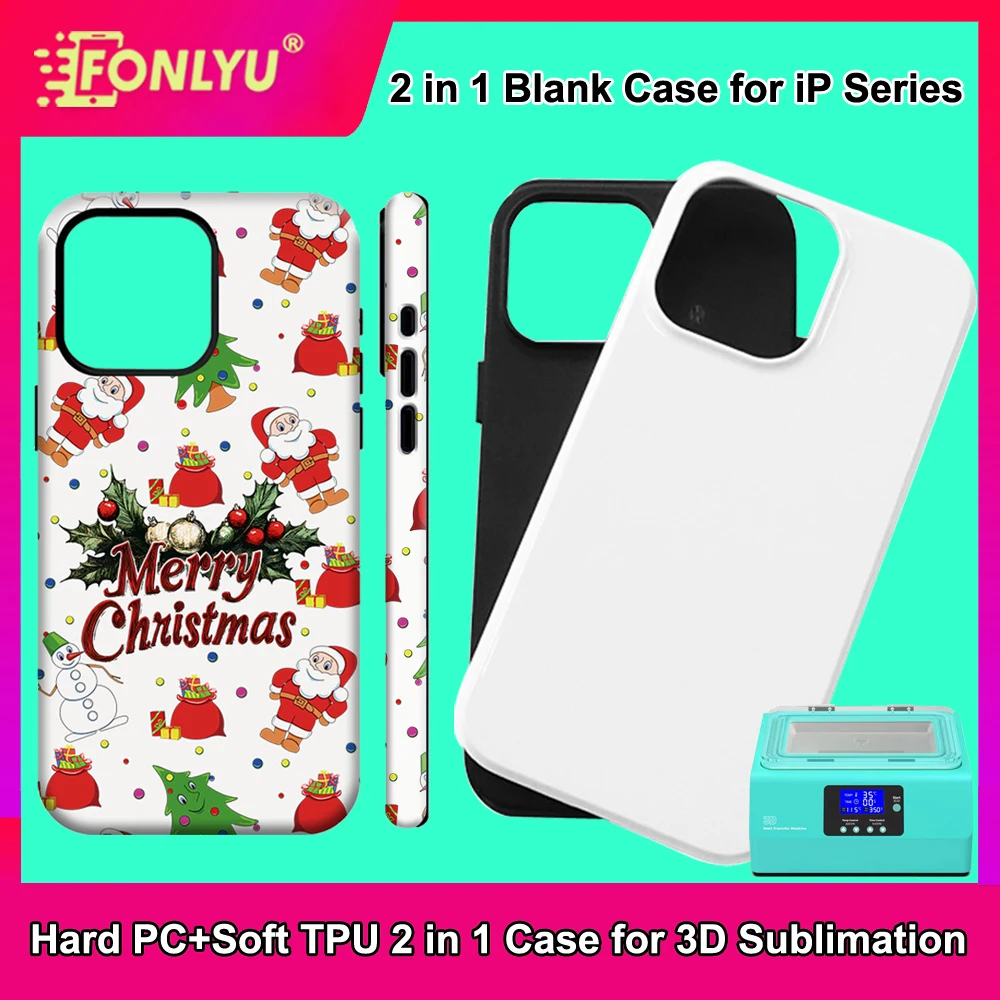 

FONLYU 3D DIY Heat Transfer Sublimation Case For iPhone 17 16 Pro Max 15 Plus 14 13 12 Mini 11 Air 2 in 1 Hard Plastic Soft TPU