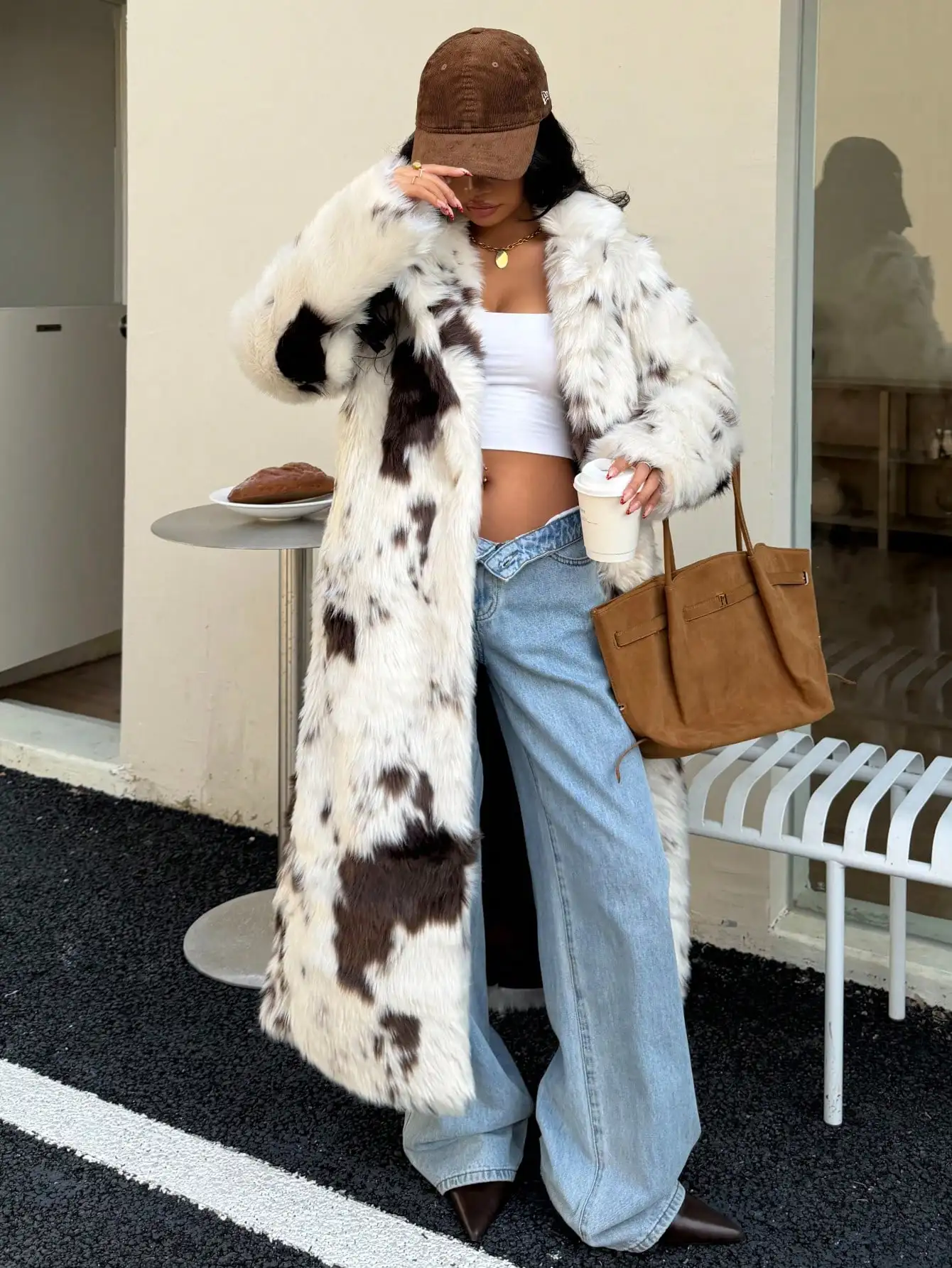 

Женское длинное пальто из искусственного меха с принтом под животных, теплая зимняя верхняя одежда