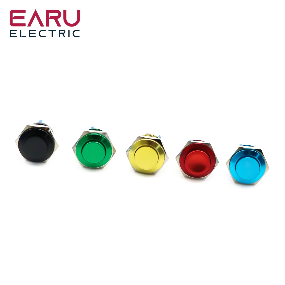 16mm Metal Button Switch Momentary Self-Reset 1NO Screw Foot High Head Complete Oxidation Button Red Yellow Blue Green Black