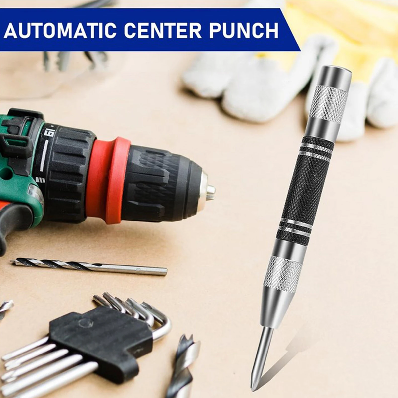 Spring Loaded Center Punch 128mm Woodworking Locators Center Punch for Positioning Steel Aluminum Iron