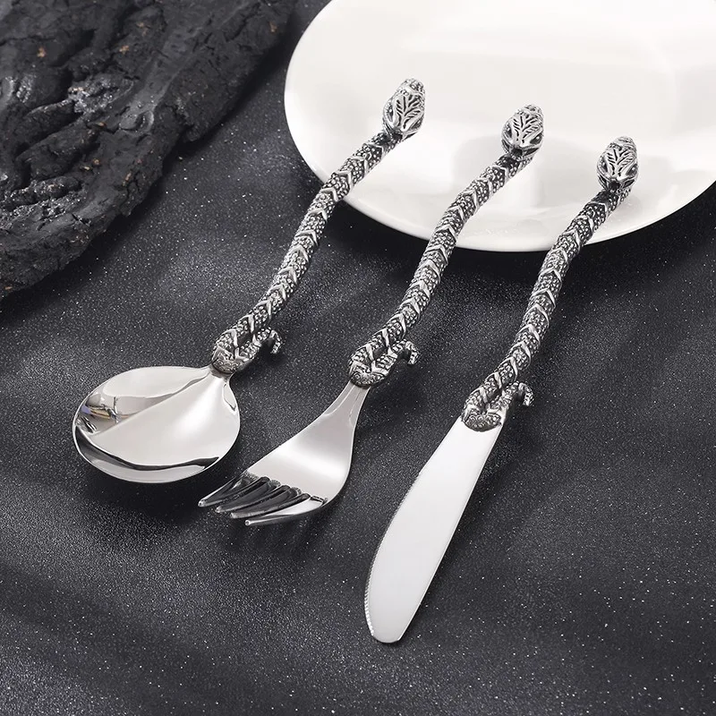 Personality Snake head Cutlery Stainless Steel 316L Cutlery Role-playing Cutlery Never Fade Colors Motorcycle Ornamental
