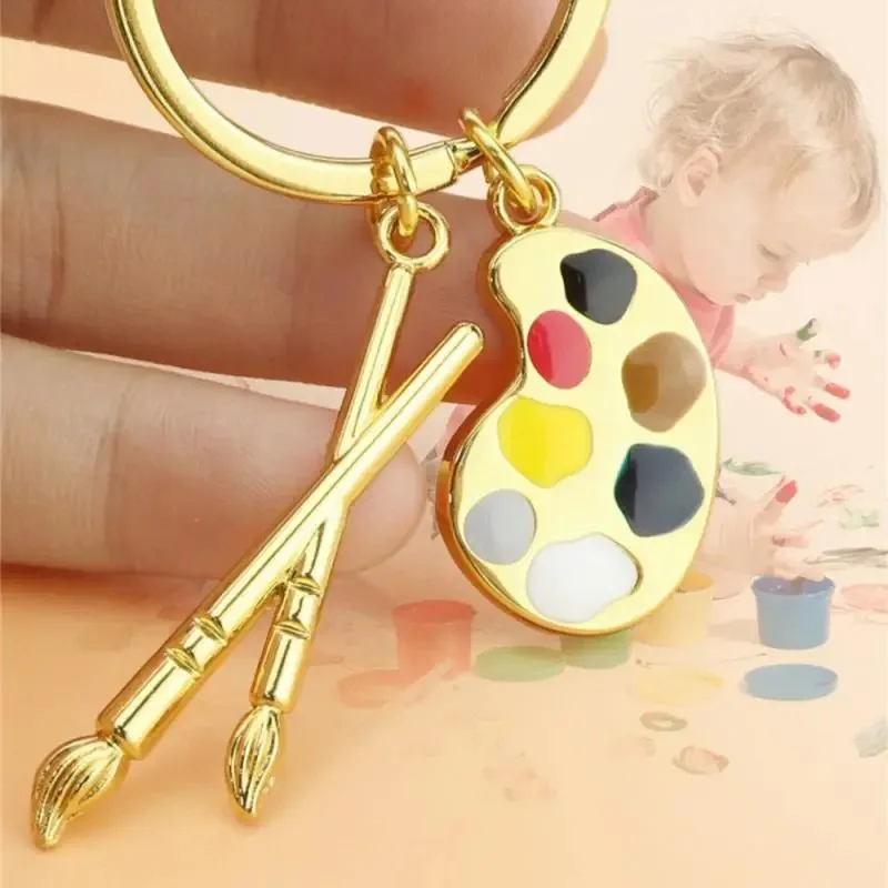 Fashion Palette Pendant KeyChain Painting Tools Brush Key Chain  Women Child Art Course Painter Gift Car Keyring Accessories