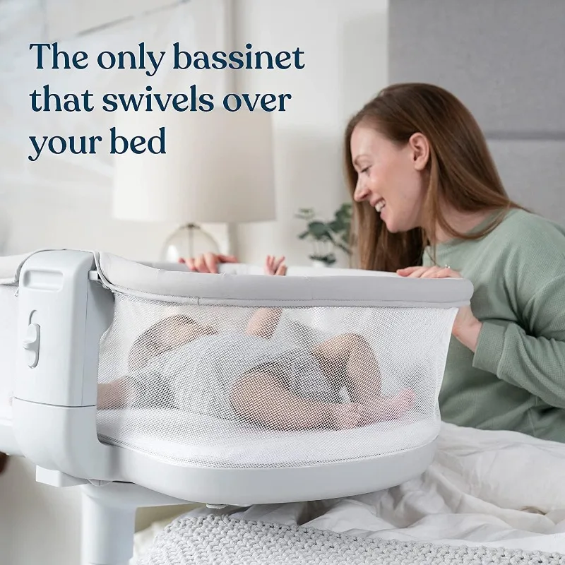 Swivel Sleeper 3.0, Baby Bassinet, Includes Fitted Sheet and Mattress; All Fabrics Removable for Easy Wash and Care Grey