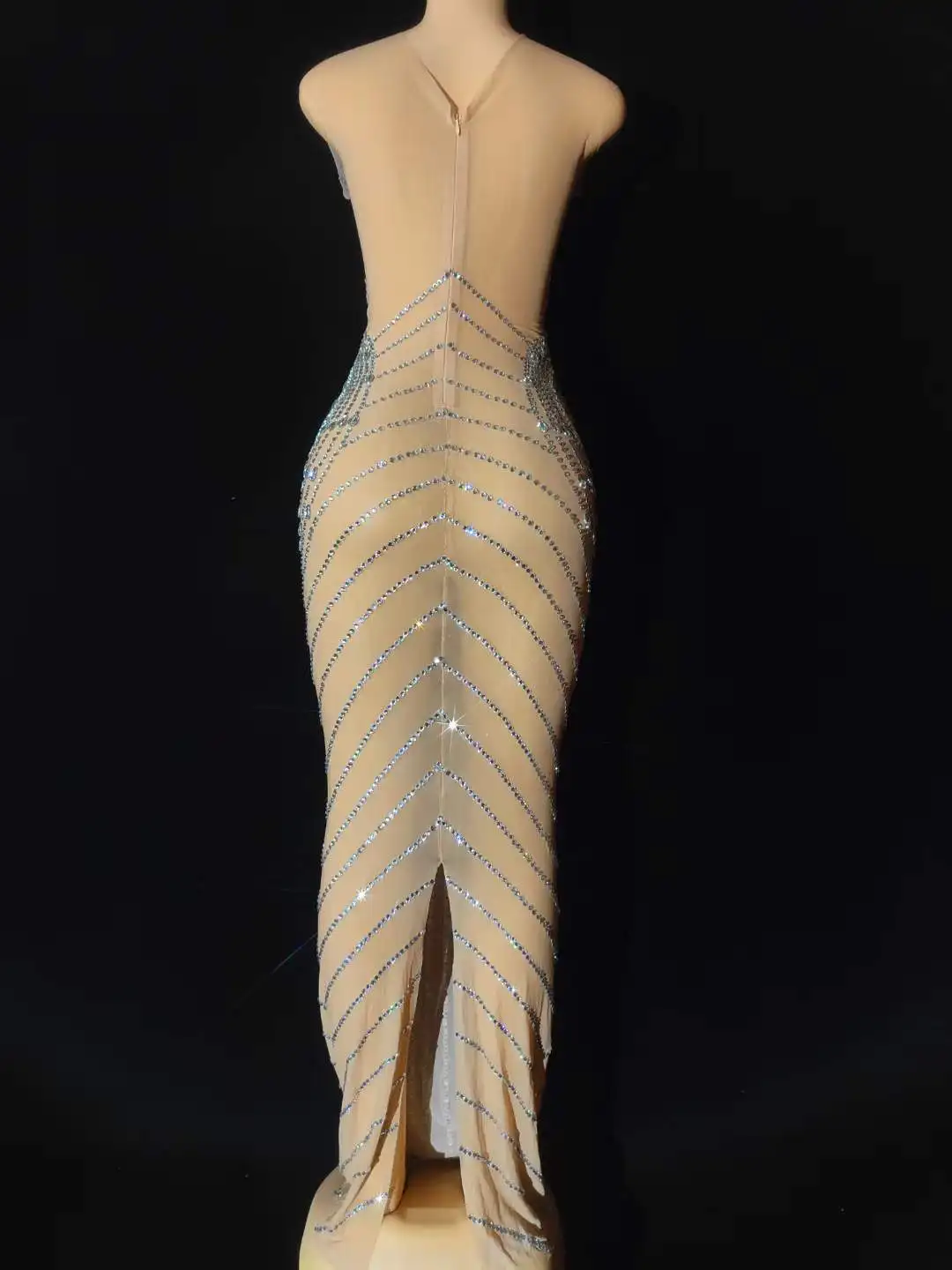 Damska sukienka bez rękawów z błyszczącymi kryształkami, prześwitująca, błyszcząca sukienka na przyjęcie urodzinowe Queen Stage Wear wieczorowy bal 2025