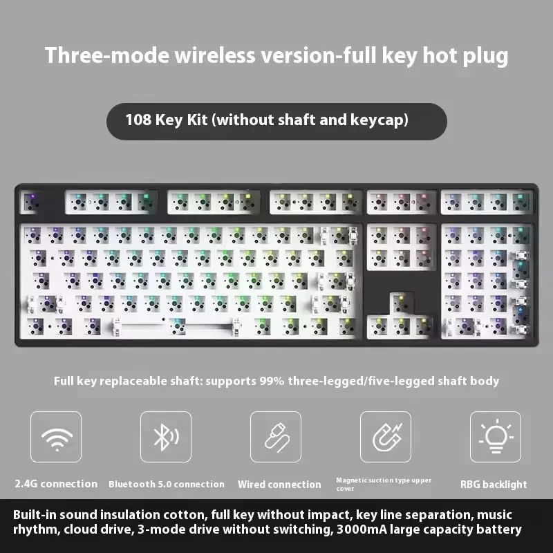 Imagem -04 - Noppoo F108 Kit de Teclado Mecânico Três Modos Rgb Hot Swap Teclado para Jogos 108 Teclas Personalizar Acessórios para Jogadores de pc Presente de Escritório