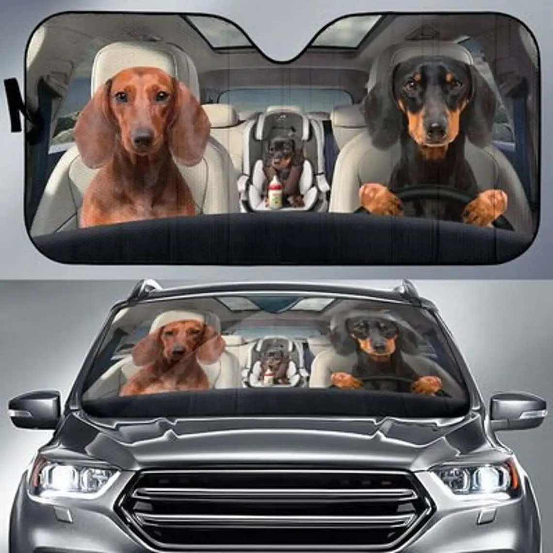 

3D Dachshunds Family Driving Auto Sun Shade for Windshield, Dachshund Lovers, Dog Mom Gifts, Dog Lovers Gifts, Dog Dad Dog Gifts