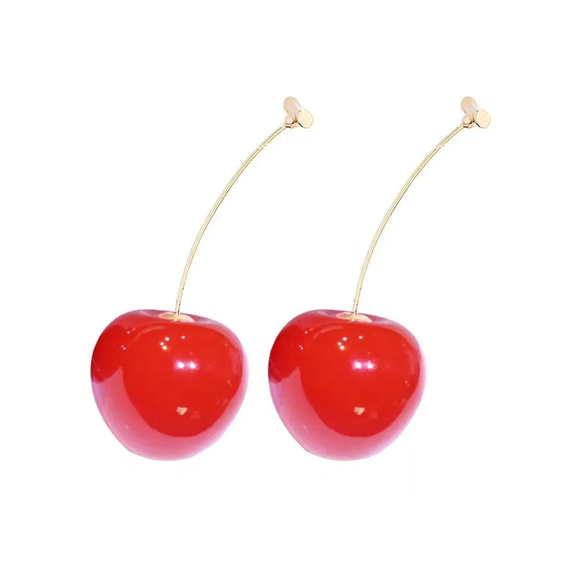 New Fashion Women\'s Earrings Fresh Sweet Red Cherry Fruit Shape Temperament Resin Fashion Trend Party Luxury